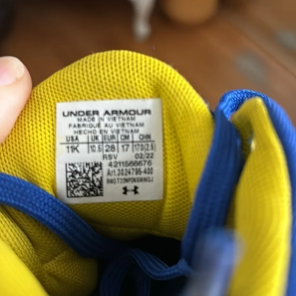Under Armour jet 21 blue yellow high top sneakers size youth 11